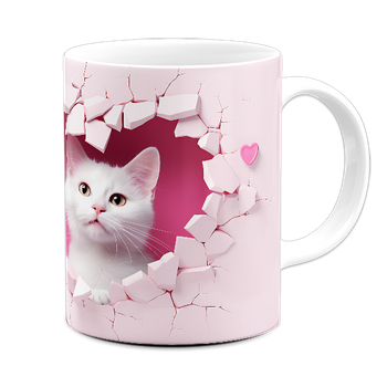 Kubek ceramiczny biała kotka w serduszku