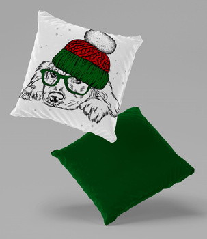Poduszka welur pies w zimowej czapce 40x40 cm