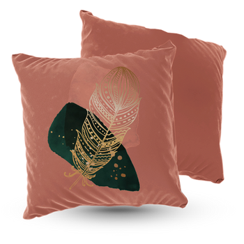 Poduszka welur złote pióro boho glamour 40x40 cm