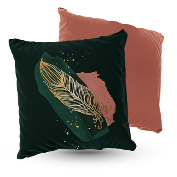 Poduszka welur złote pióro boho glamour 40x40 cm