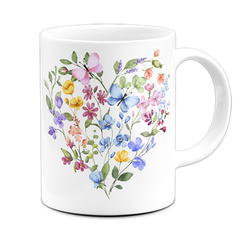 Kubek ceramiczny serce z polnych kwiatów i motyli