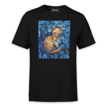 Koszulka z nadrukiem kotka w błękitnych kwiatach