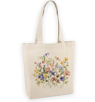 Torba bawełniana z nadrukiem polne kwiaty i ważki