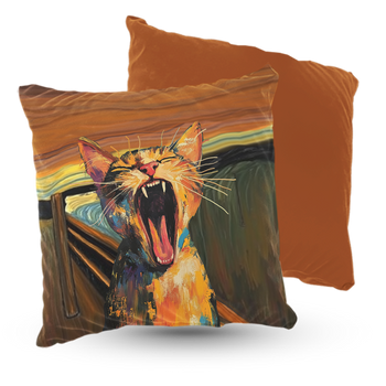Poduszka welur 40x40 cm rudy kot w obrazie "Krzyk" Edvarda Muncha