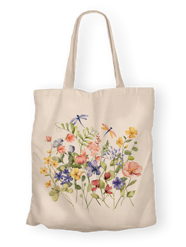 Torba bawełniana z nadrukiem polne kwiaty i ważki