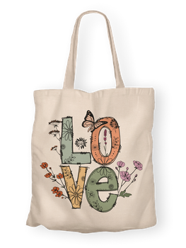 Torba bawełniana z nadrukiem LOVE i polnych kwiatów
