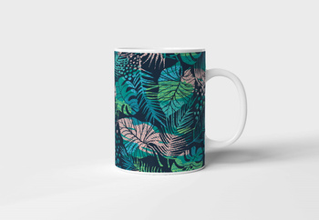 Kubek ceramiczny 330 ml z nadrukiem liście monstery