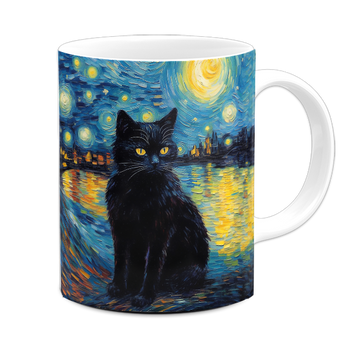 Kubek ceramiczny czarny kot w gwieździstą noc Vincent van Cat
