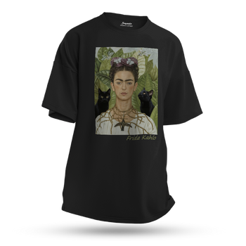 Koszulka oversize z nadrukiem Frida Kahlo autoportret z kotami