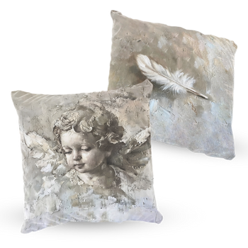 Poduszka welur anioł i piórko 40x40 cm