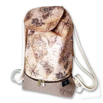 Plecak - worek z klapką stara mapa brązowa