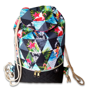 Plecak - worek z klapką flamingi i palmy