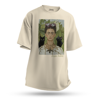 Koszulka oversize z nadrukiem Frida Kahlo autoportret z kotami