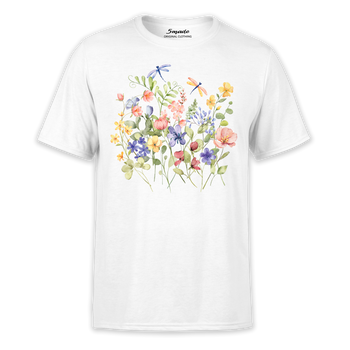 Koszulka z nadrukiem polne kwiaty i ważki