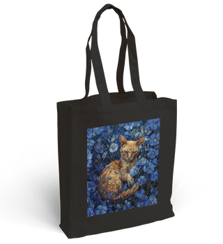 Torba bawełniana z nadrukiem kotka w błękitnych kwiatach