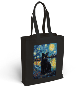 Torba bawełniana z nadrukiem czarny kot w gwieździstą noc Vincent van Cat