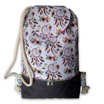 Plecak - worek z klapką łapacze snów i róże