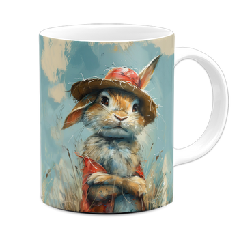 Kubek ceramiczny z nadrukiem królik w kapeluszu