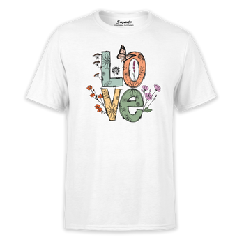 Koszulka z nadrukiem z napisem LOVE i polnymi kwiatami