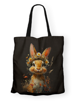 Torba bawełniana z nadrukiem królik w kwiatowym wianku