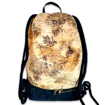 Plecak - worek z klapką welur mapa retro