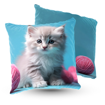 Poduszka welur słodki kociak z włóczką 40x40 cm