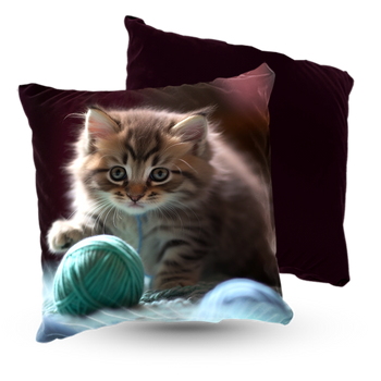 Poduszka welur słodki kociak z włóczką 40x40 cm