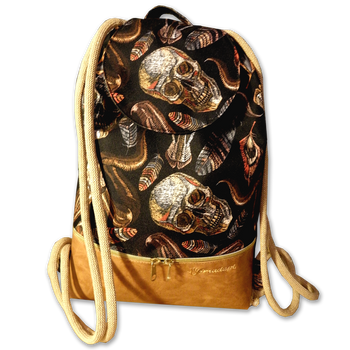 Plecak - worek z klapką Boho czaszki i pióra