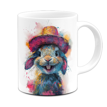 Kubek ceramiczny z nadrukiem królik w kapeluszu