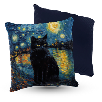 Poduszka welur 40x40 cm czarny kot w gwieździstą noc Vincent van Cat