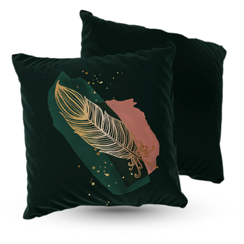 Poduszka welur złote pióro boho glamour 40x40 cm