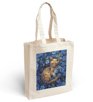 Torba bawełniana z nadrukiem kotka w błękitnych kwiatach