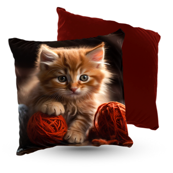Poduszka welur słodki kociak z włóczką 40x40 cm