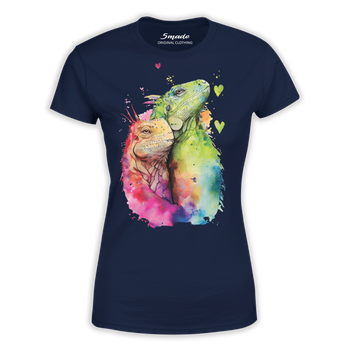 Koszulka damska granatowa z nadrukiem zakochane Iguany