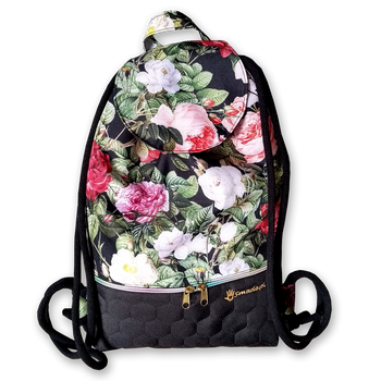 Plecak - worek z klapką róże na czarnym