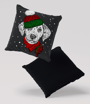 Poduszka welur pies w zimowej czapce 40x40 cm