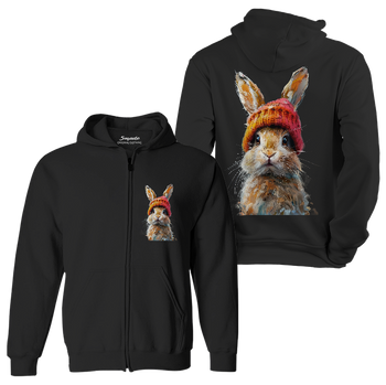 Bluza dziecięca rozpinana z kapturem nadruk królika w czapce