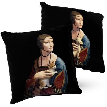 Poduszka dekoracyjna welur 40x40 cm Dama z koteczkiem Leonardo cat Vinci