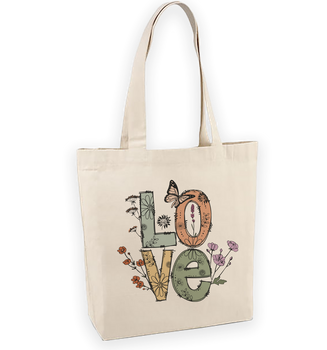 Torba bawełniana z nadrukiem LOVE i polnych kwiatów