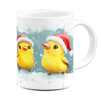 Kubek ceramiczny świąteczne ptaszki w mikołajowych czapkach