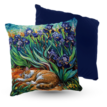 Poduszka welur 50x50 cm kot śpiący w irysach Vincent van Cat