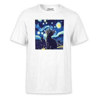 Koszulka z nadrukiem czarny kotek w gwieździstą noc Vincent van Cat