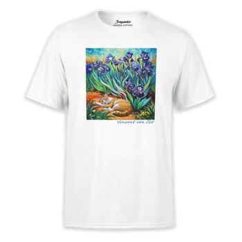 Koszulka z nadrukiem kot śpiący w irysach Vincent van Cat