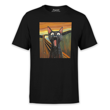 Koszulka z nadrukiem czarny kot w obrazie "Krzyk" Edvarda Muncha