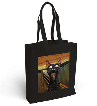 Torba bawełniana z nadrukiem czarny kot w obrazie "Krzyk" Edvarda Muncha