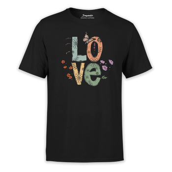 Koszulka z nadrukiem z napisem LOVE i polnymi kwiatami
