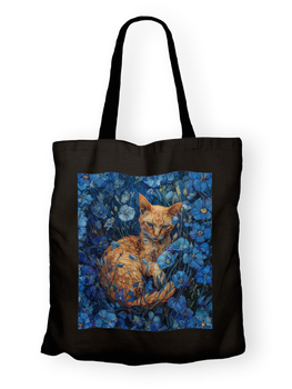 Torba bawełniana z nadrukiem kotka w błękitnych kwiatach