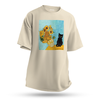 Koszulka oversize z nadrukiem Słoneczniki w wazonie Vincent vat Cat