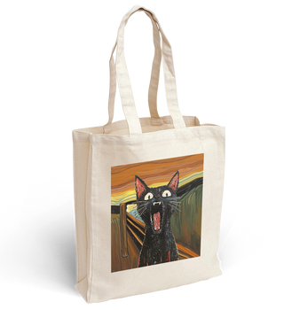 Torba bawełniana z nadrukiem czarny kot w obrazie "Krzyk" Edvarda Muncha