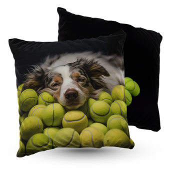 Poduszka pies Border Collie z piłkami tenisowymi 40x40 cm